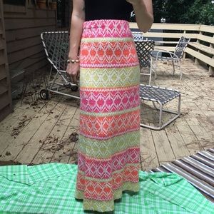 Vintage 197os Color Block Textured Maxi Skirt